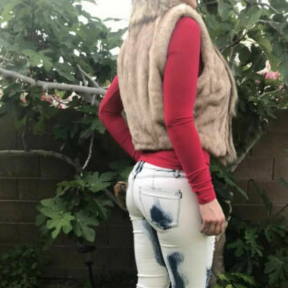 Bebe Faux Fur Vest Jacket Size Medium M Light Brow - Picture 3 of 12